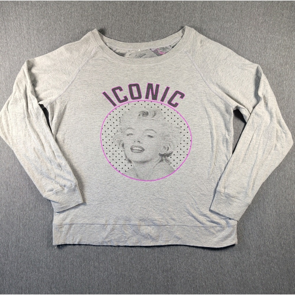 Marilyn Monroe Iconic Graphic Sweatshirt Double Sided Womens M Grey Y2K Scoop